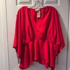 ANDREE BY UNIT Red V-Neck Peplum Blouse